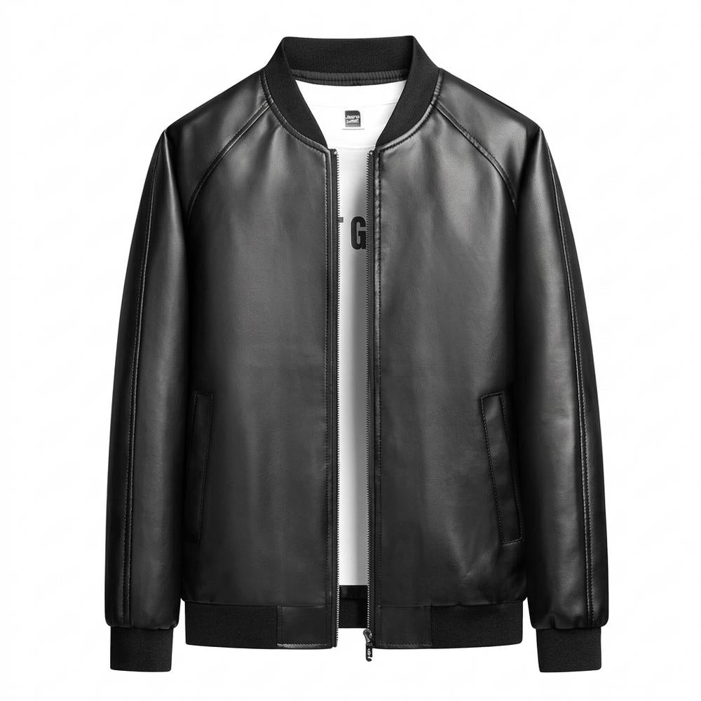 Allsaints Leather - Velan | Zipped Ribbed-Collar Leather Jacket Men