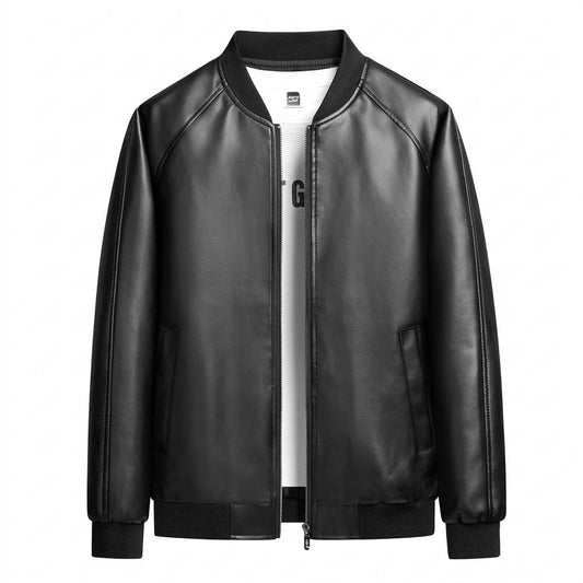 Allsaints Leather - Velan | Zipped Ribbed-Collar Leather Jacket Men