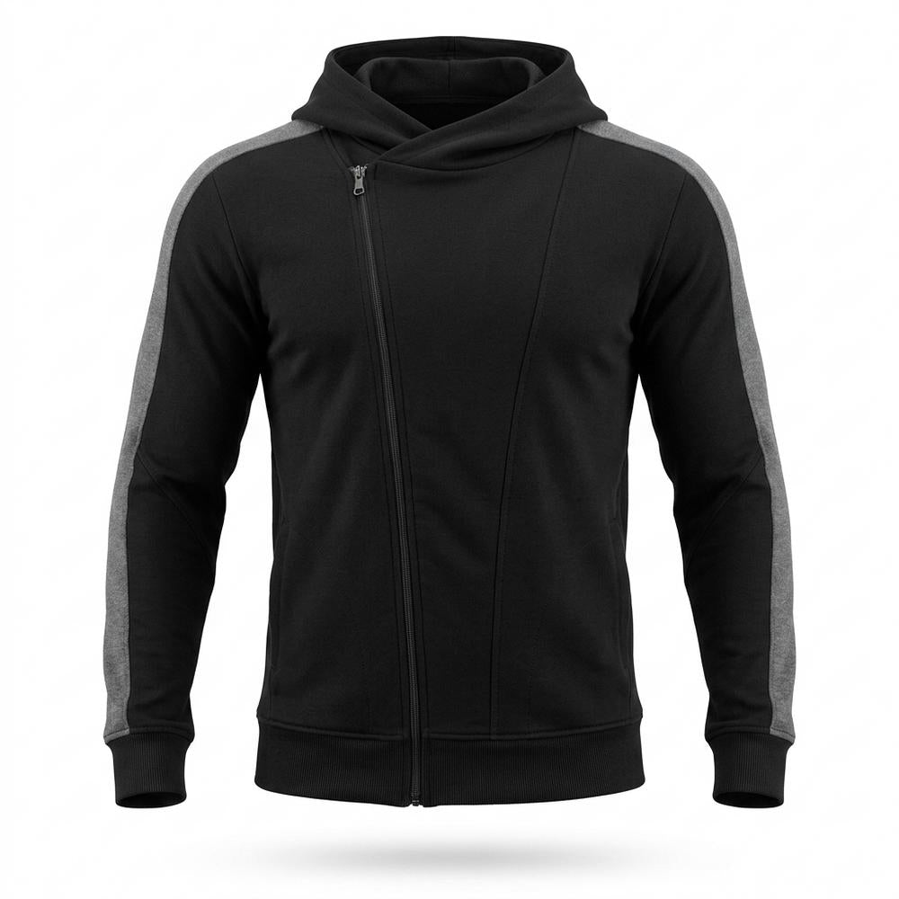 Allsaints Leather - Tahal | Asymmetrical-Zip Two-Tone Hoodie Men