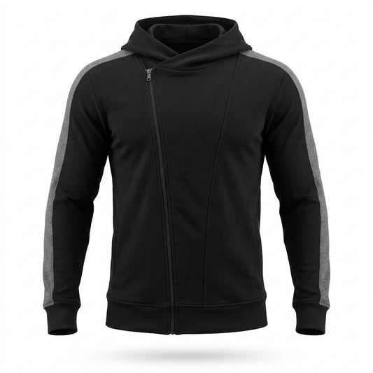 Allsaints Leather - Tahal | Asymmetrical-Zip Two-Tone Hoodie Men