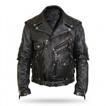 Allsaints Leather - Armor | Multipocket Contrast-Stitched Leather Jacket Men