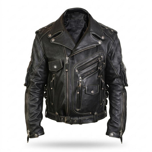 Allsaints Leather - Armor | Multipocket Contrast-Stitched Leather Jacket Men