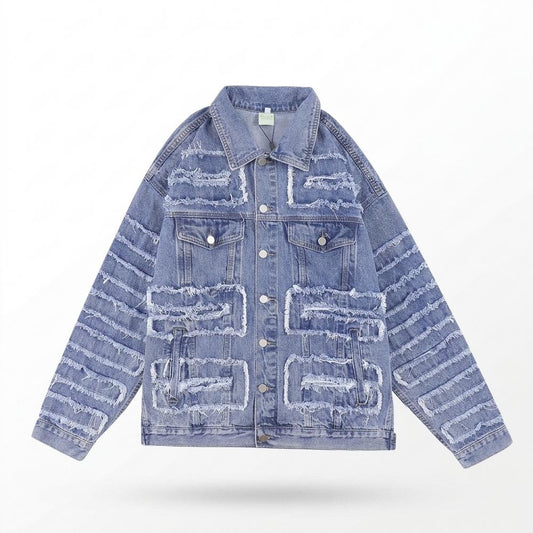 Allsaints Leather - Nilal | Distressed Patchwork Denim Jacket Unisex