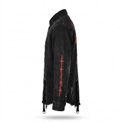 Allsaints Leather - Seren | Embroidered Distressed Denim Jacket Unisex