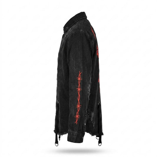 Allsaints Leather - Seren | Embroidered Distressed Denim Jacket Unisex