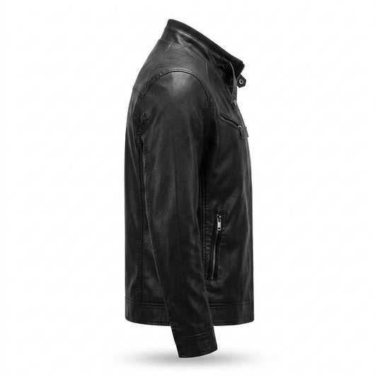 Allsaints Leather - Vuhun | Quilted-Shoulder Stand-Collar Leather Jacket Men