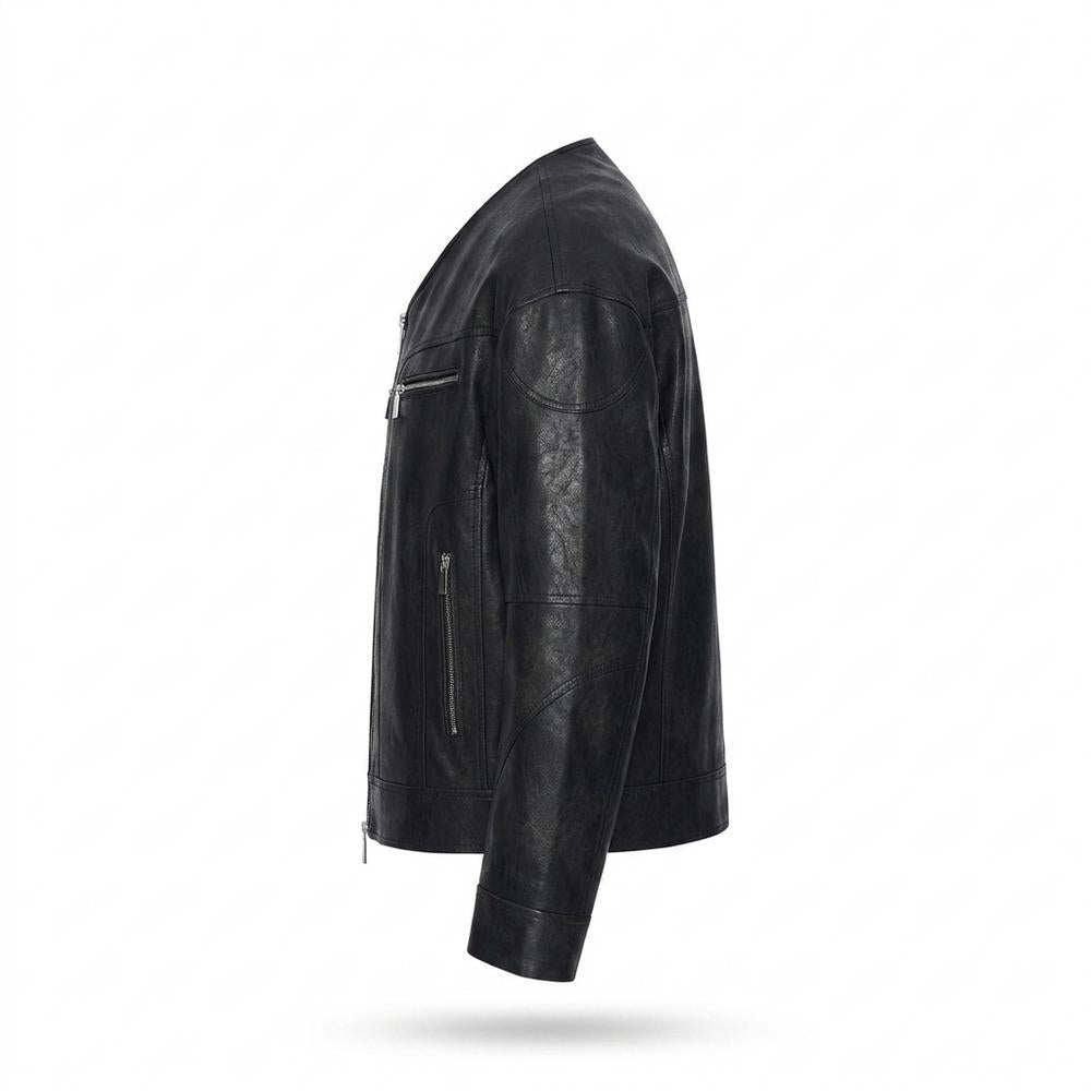 Allsaints Leather - Rivos | Collarless Zippered Leather Jacket Men