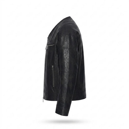 Allsaints Leather - Rivos | Collarless Zippered Leather Jacket Men