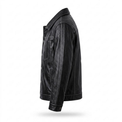 Allsaints Leather - Mihal | Contrast-Stitched Button-Front Leather Jacket Men