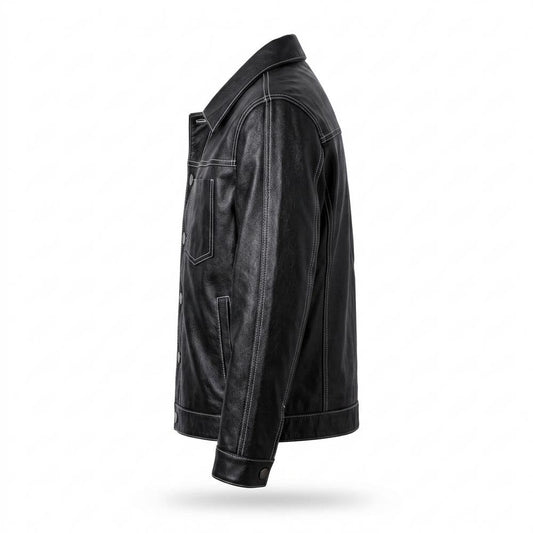 Allsaints Leather - Mihal | Contrast-Stitched Button-Front Leather Jacket Men