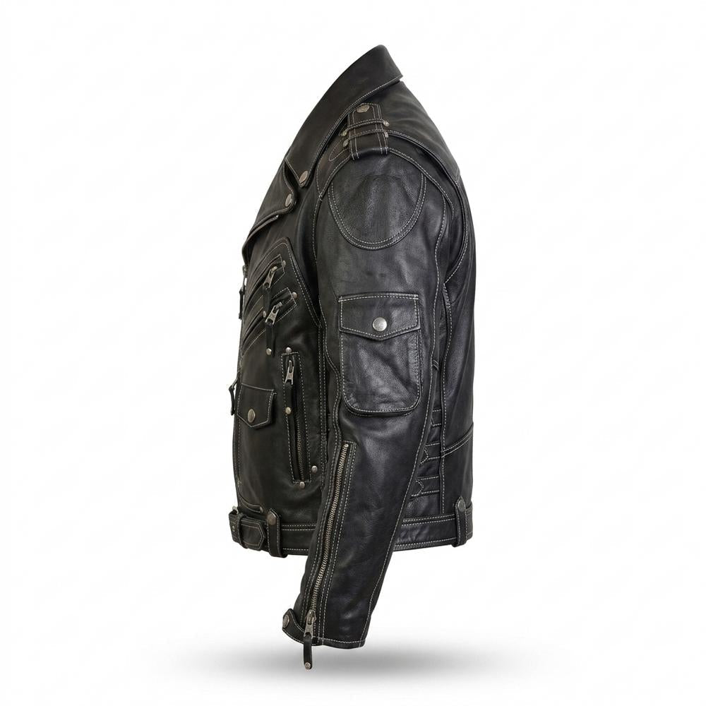 Allsaints Leather - Armor | Multipocket Contrast-Stitched Leather Jacket Men