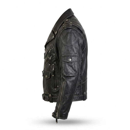 Allsaints Leather - Armor | Multipocket Contrast-Stitched Leather Jacket Men