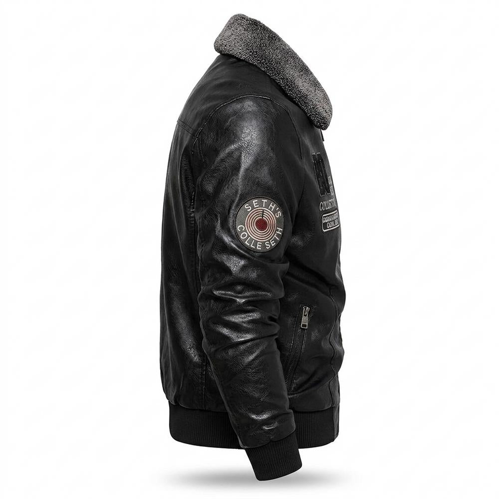 Allsaints Leather - Zamon | Embroidered Shearling-Collar Leather Jacket Men