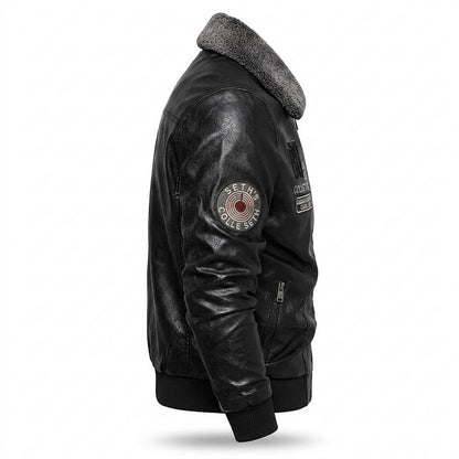 Allsaints Leather - Zamon | Embroidered Shearling-Collar Leather Jacket Men