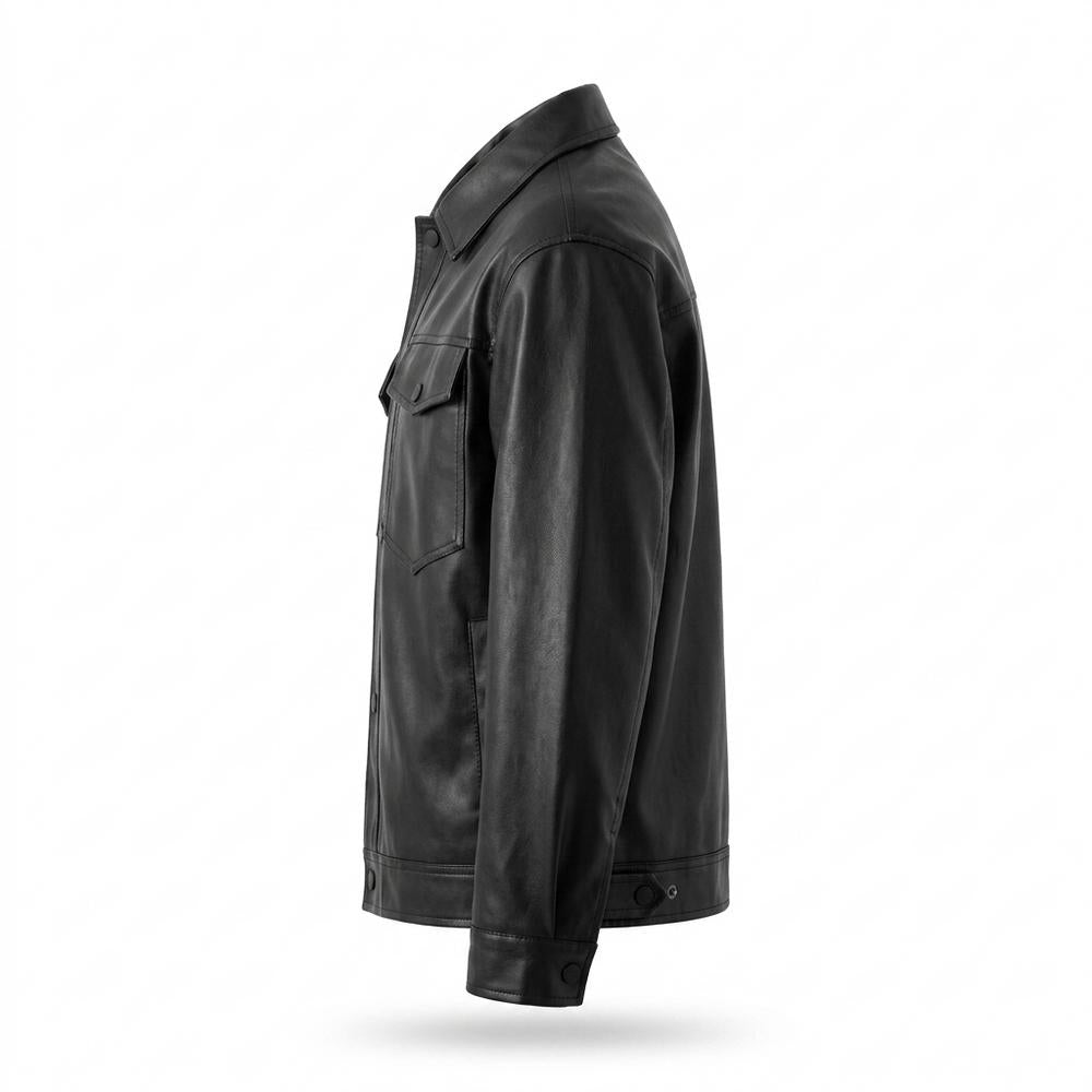 Allsaints Leather - Lekar | Snap-Button Collared Leather Jacket Men