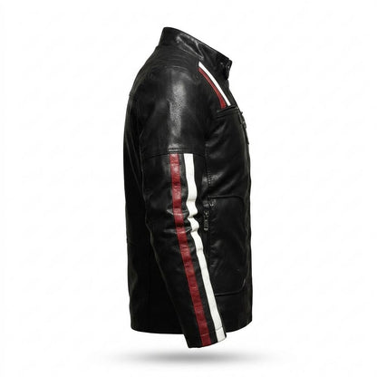 Allsaints Leather - Vasen | Striped Zippered Leather Jacket Men