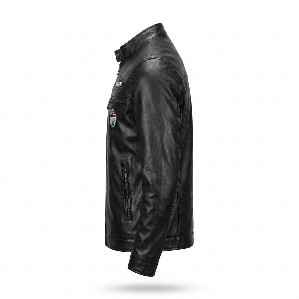 Allsaints Leather - Vivar | Patched Stand-Collar Leather Jacket Men