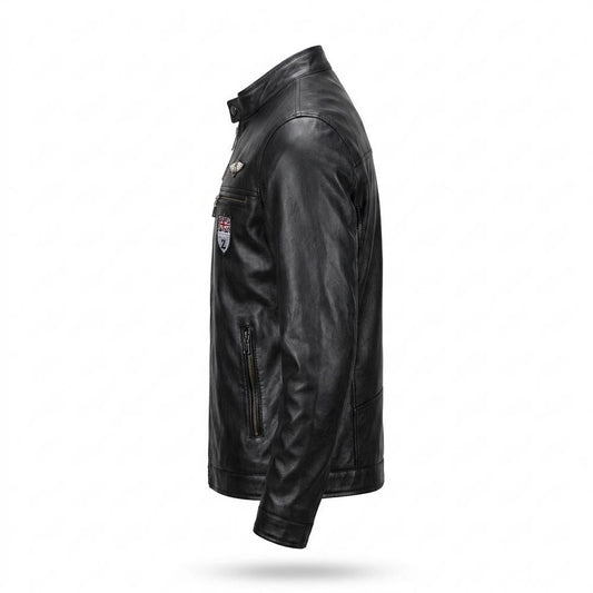 Allsaints Leather - Vivar | Patched Stand-Collar Leather Jacket Men