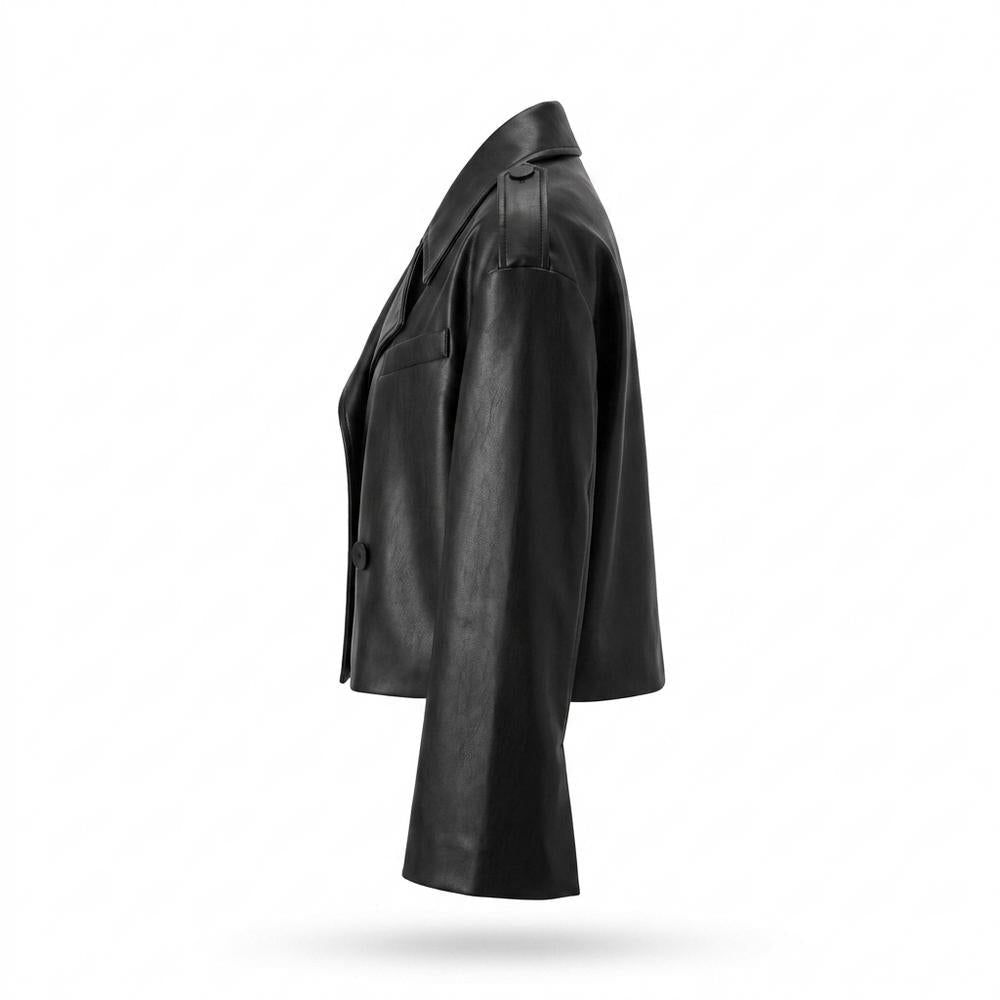Allsaints Leather - Tiran | Cropped Double-Breasted Leather Jacket Women
