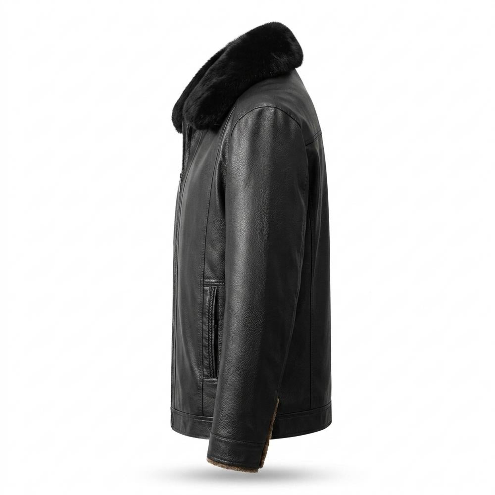 Allsaints Leather - Viken | Fleece-Lined Fur-Collar Leather Jacket Men