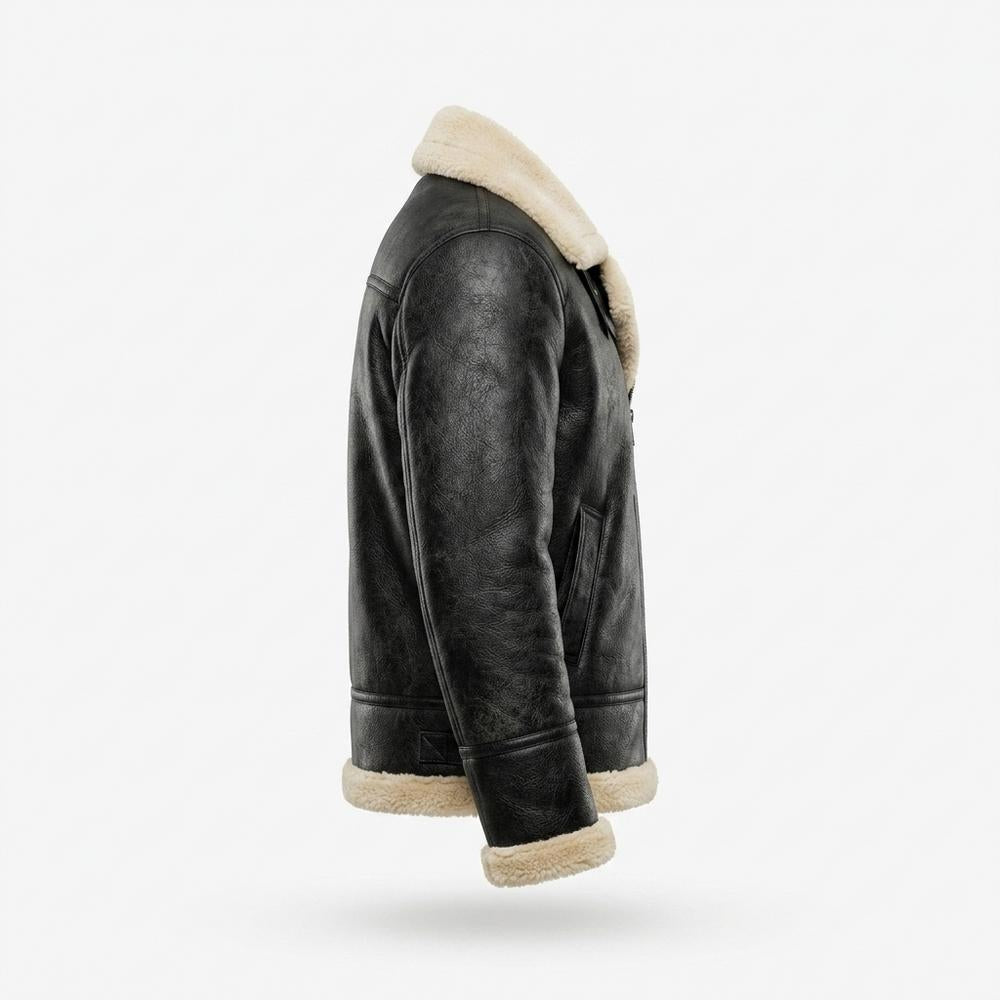 Allsaints Leather - Citir | Shearling-Lined Wide-Collar Leather Jacket Men