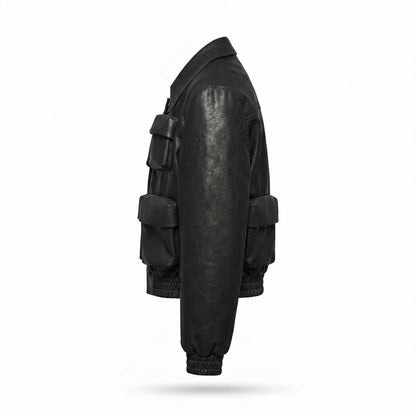 Allsaints Leather - Rilan | Pocketed Smocked Leather Jacket Unisex