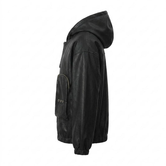 Allsaints Leather - Dediv | Hooded Faux Leather Jacket Unisex