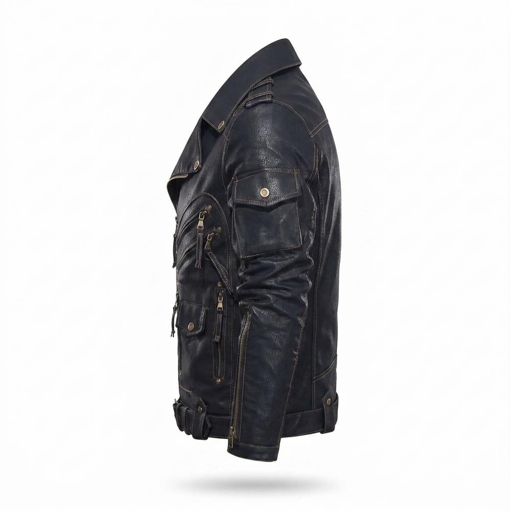 Allsaints Leather - Sevin | Asymmetrical Multi-Pocket Leather Jacket Men
