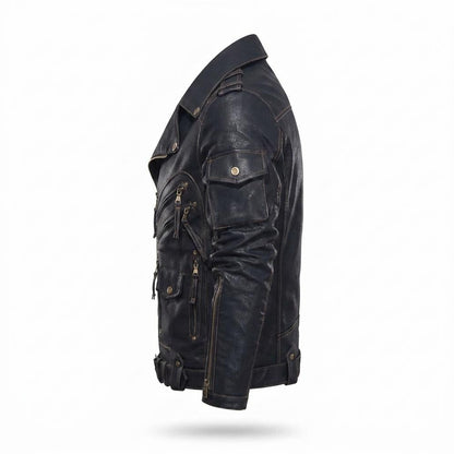 Allsaints Leather - Sevin | Asymmetrical Multi-Pocket Leather Jacket Men