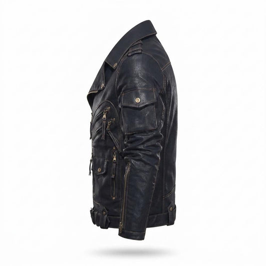 Allsaints Leather - Sevin | Asymmetrical Multi-Pocket Leather Jacket Men
