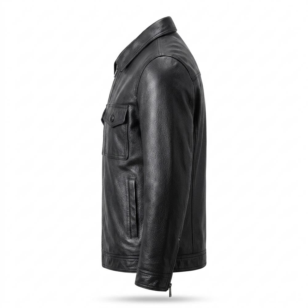 Allsaints Leather - Calom | Zippered Collared Leather Jacket Men
