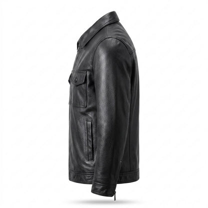 Allsaints Leather - Calom | Zippered Collared Leather Jacket Men
