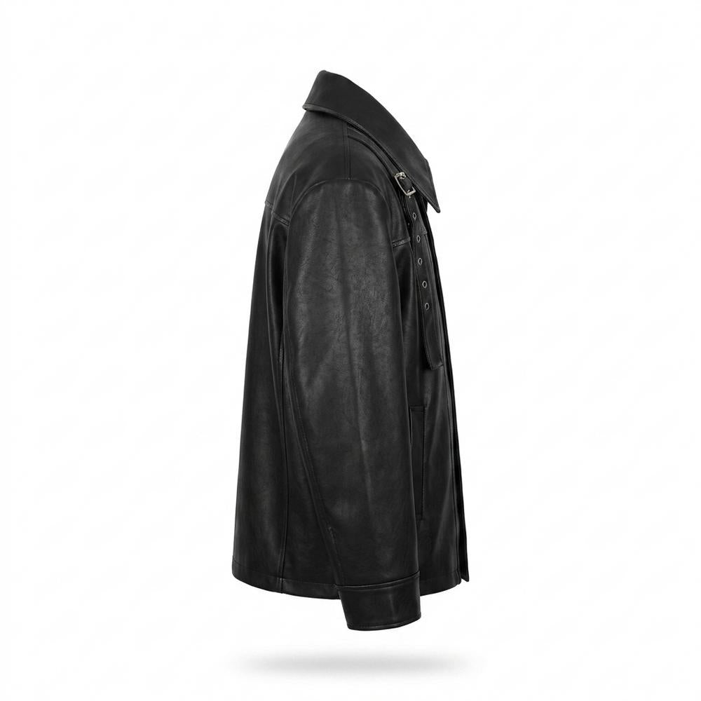 Allsaints Leather - Vevel | Buckled High-Collar Leather Jacket Men