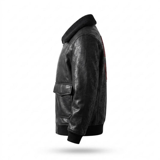Allsaints Leather - Mimer | Embroidered Fleece-Collared Leather Jacket Men