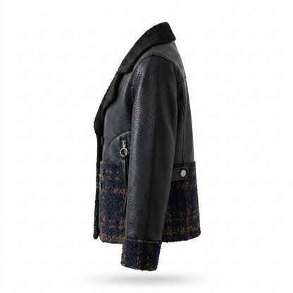 Allsaints Leather - Masel | Mixed-Material Double-Breasted Jacket Women