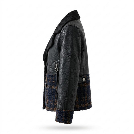 Allsaints Leather - Masel | Mixed-Material Double-Breasted Jacket Women