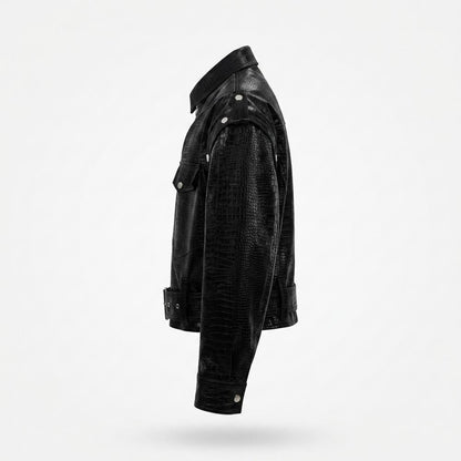 Allsaints Leather - Nufar | Croc-Embossed Asymmetrical Leather Jacket Unisex