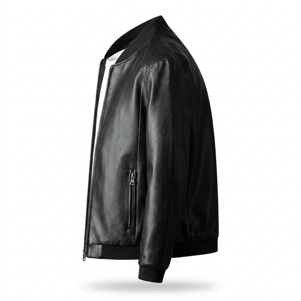 Allsaints Leather - Vipel | Zip-Up Ribbed-Collar Leather Jacket Men