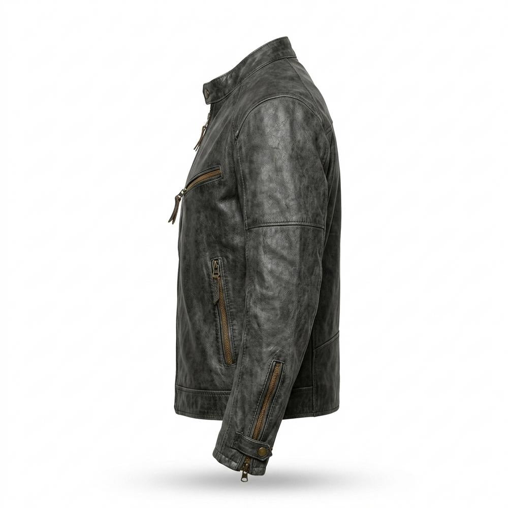 Allsaints Leather - Zemir | Distressed Stand-Collar Leather Jacket Men