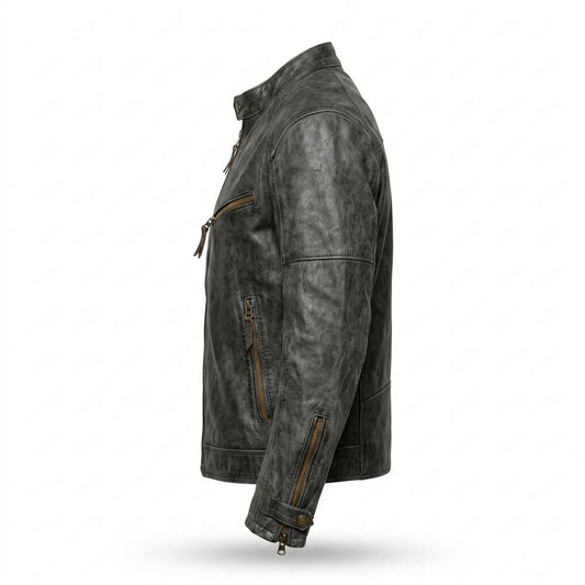Allsaints Leather - Zemir | Distressed Stand-Collar Leather Jacket Men