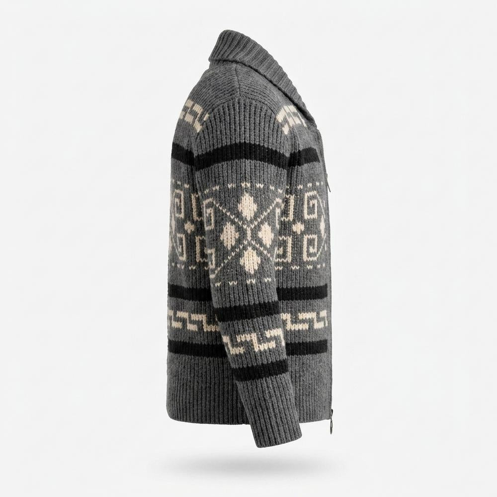 Allsaints Leather - Sezan | Zip-Front Patterned Knit Cardigan Men