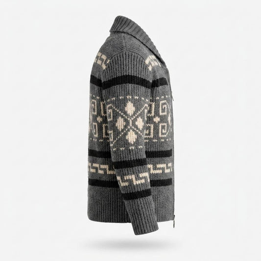 Allsaints Leather - Sezan | Zip-Front Patterned Knit Cardigan Men