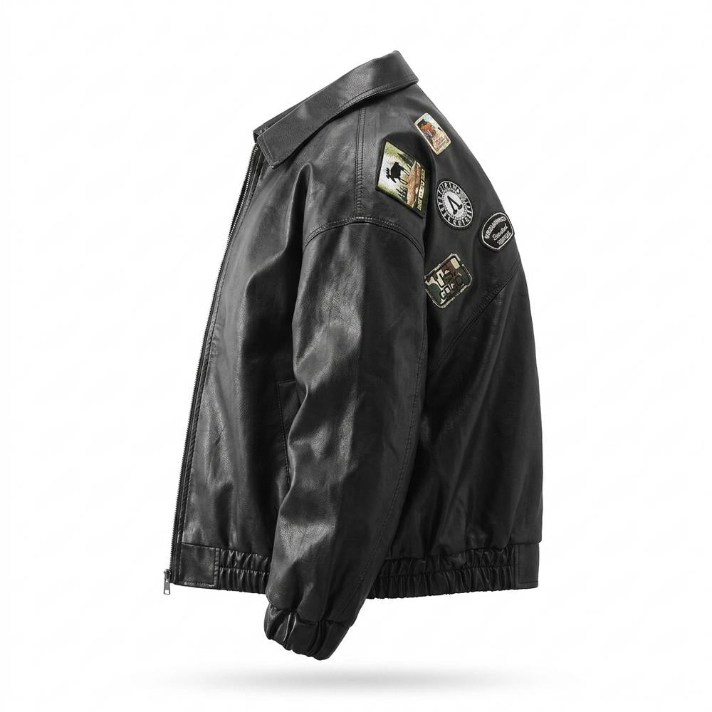 Allsaints Leather - Nivan | Patched Zip-Up Leather Jacket Men