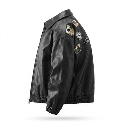Allsaints Leather - Nivan | Patched Zip-Up Leather Jacket Men