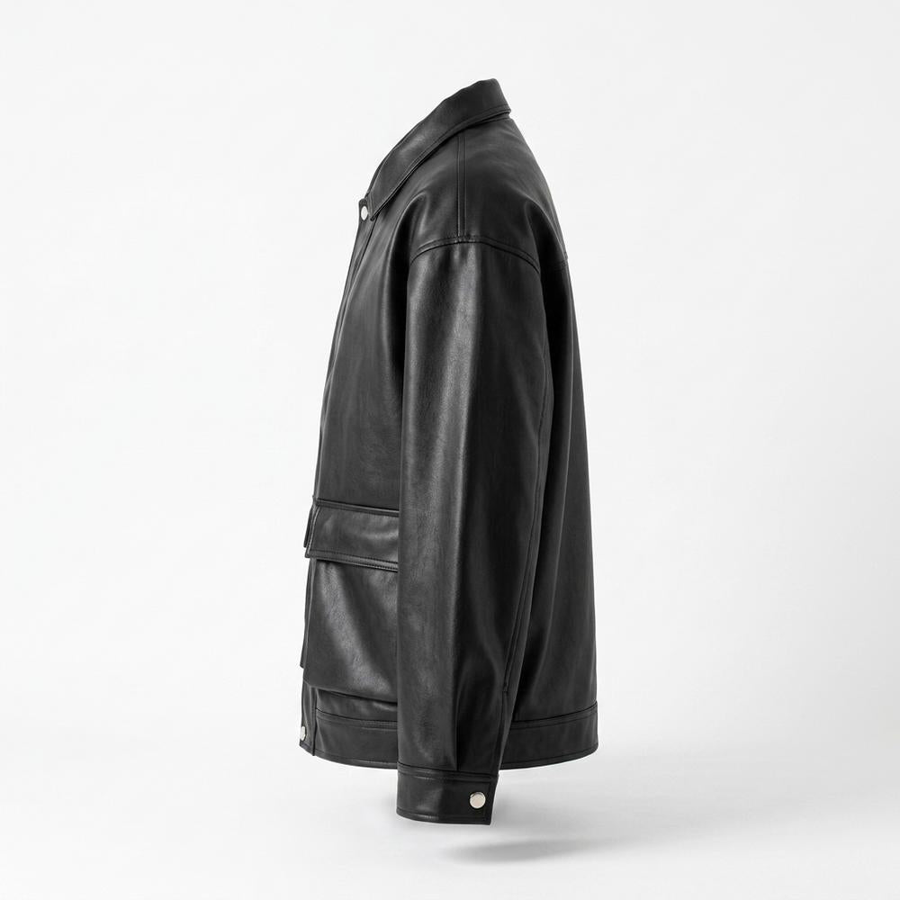 Allsaints Leather - Rokus | Boxy Snap-Button Leather Jacket Unisex