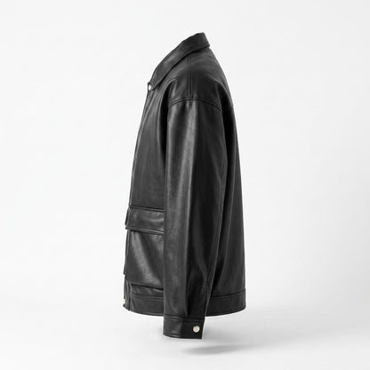 Allsaints Leather - Rokus | Boxy Snap-Button Leather Jacket Unisex