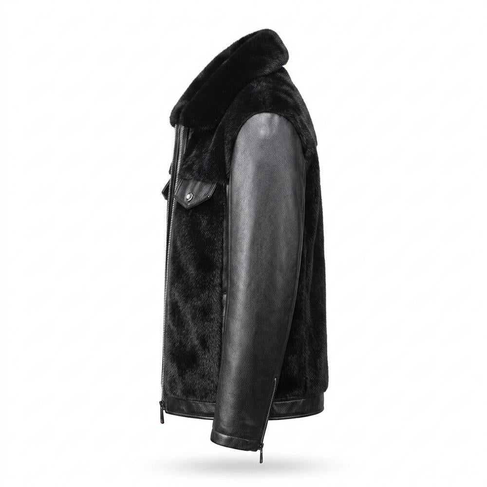 Allsaints Leather - Rilor | Fur-Trimmed Mixed-Material Leather Jacket Men