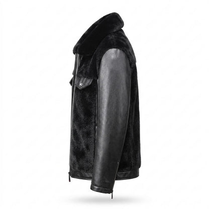 Allsaints Leather - Rilor | Fur-Trimmed Mixed-Material Leather Jacket Men