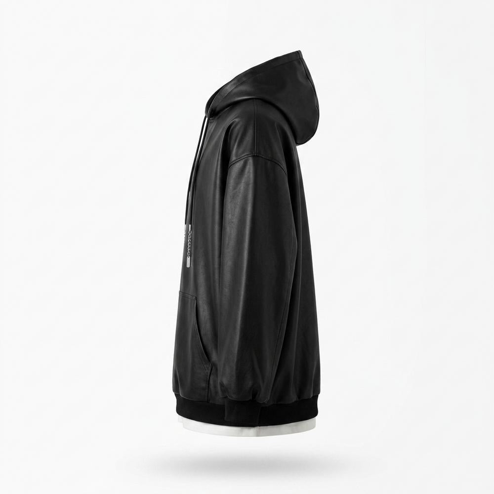 Allsaints Leather - Tikar | Oversized Faux-Leather Hoodie Unisex