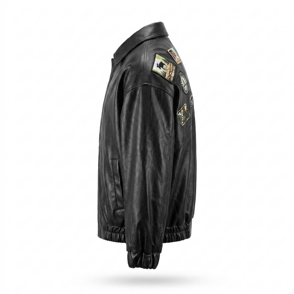 Allsaints Leather - Sazan | Patched Zip-Up Leather Jacket Men